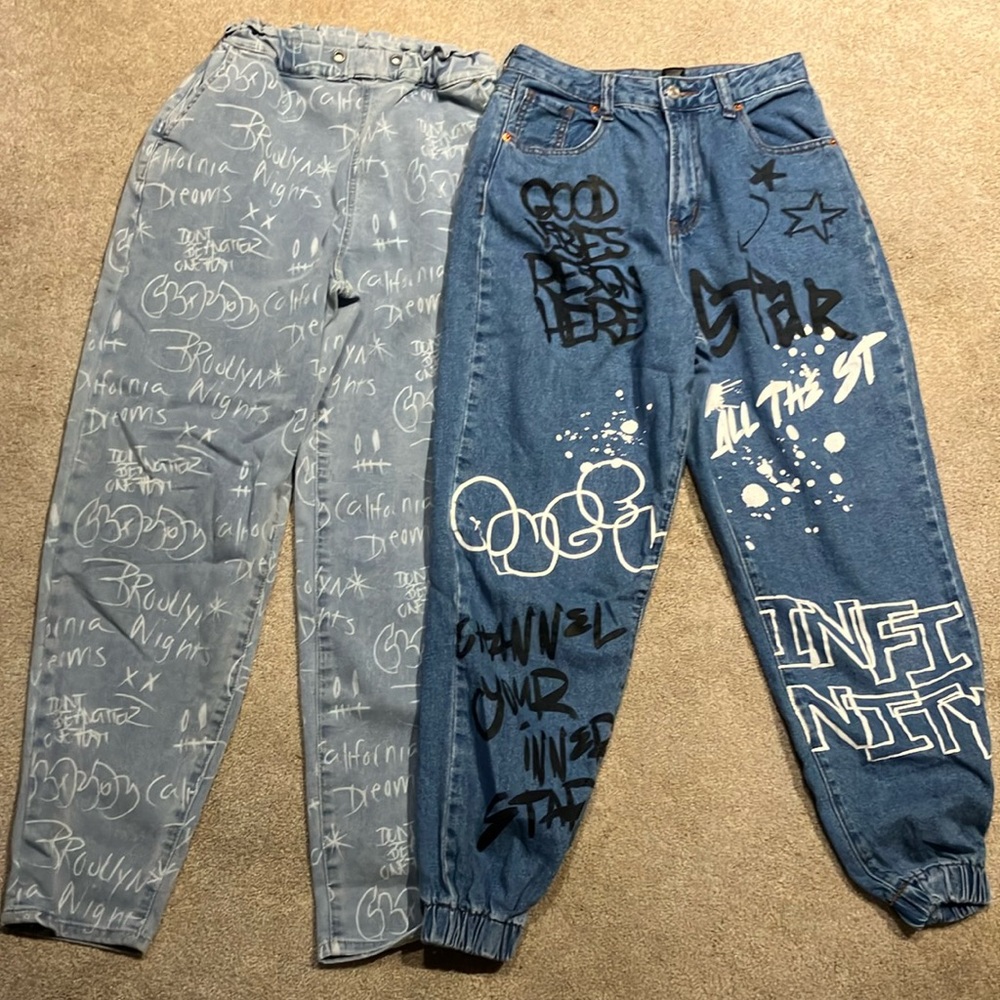 2 PAIRS!!!! Graffiti Style Denim Jeans Set